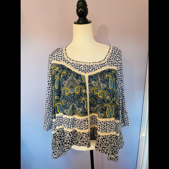 Anthropologie Freeway mixed print boho blouse - Picture 2 of 4